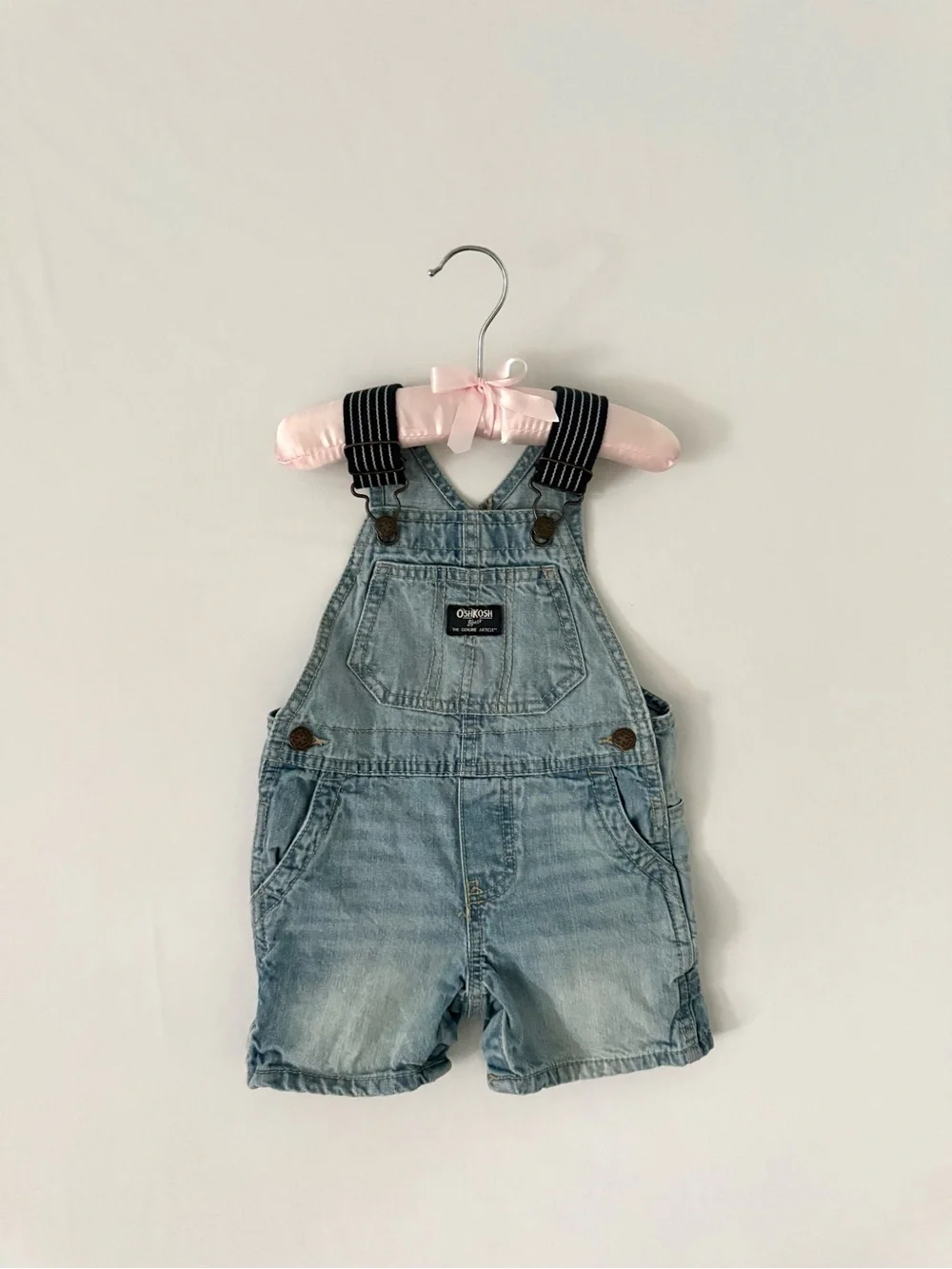 OshKosh B'gosh Light Blue Denim Short Overalls with Striped Straps